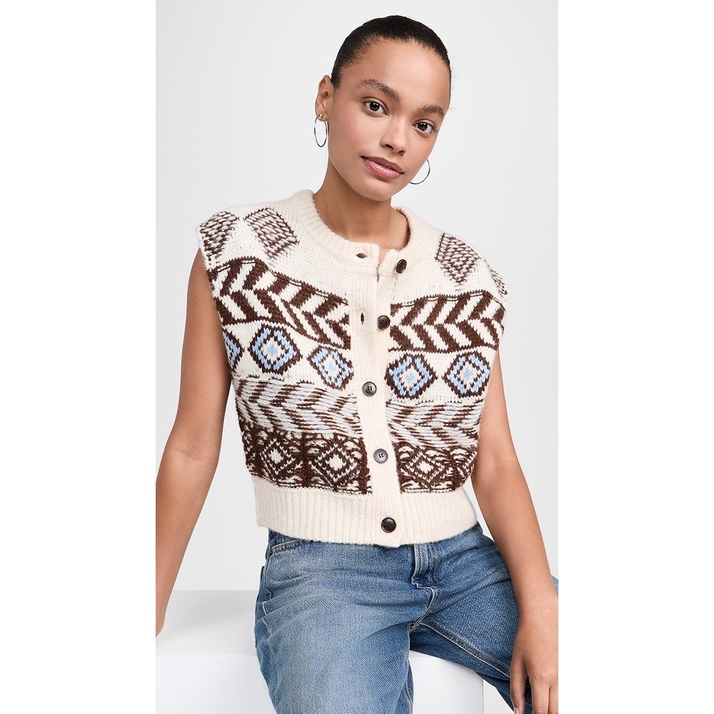 Le Jean Womens Small Apres Ski Fair Isle Vest Size Small
